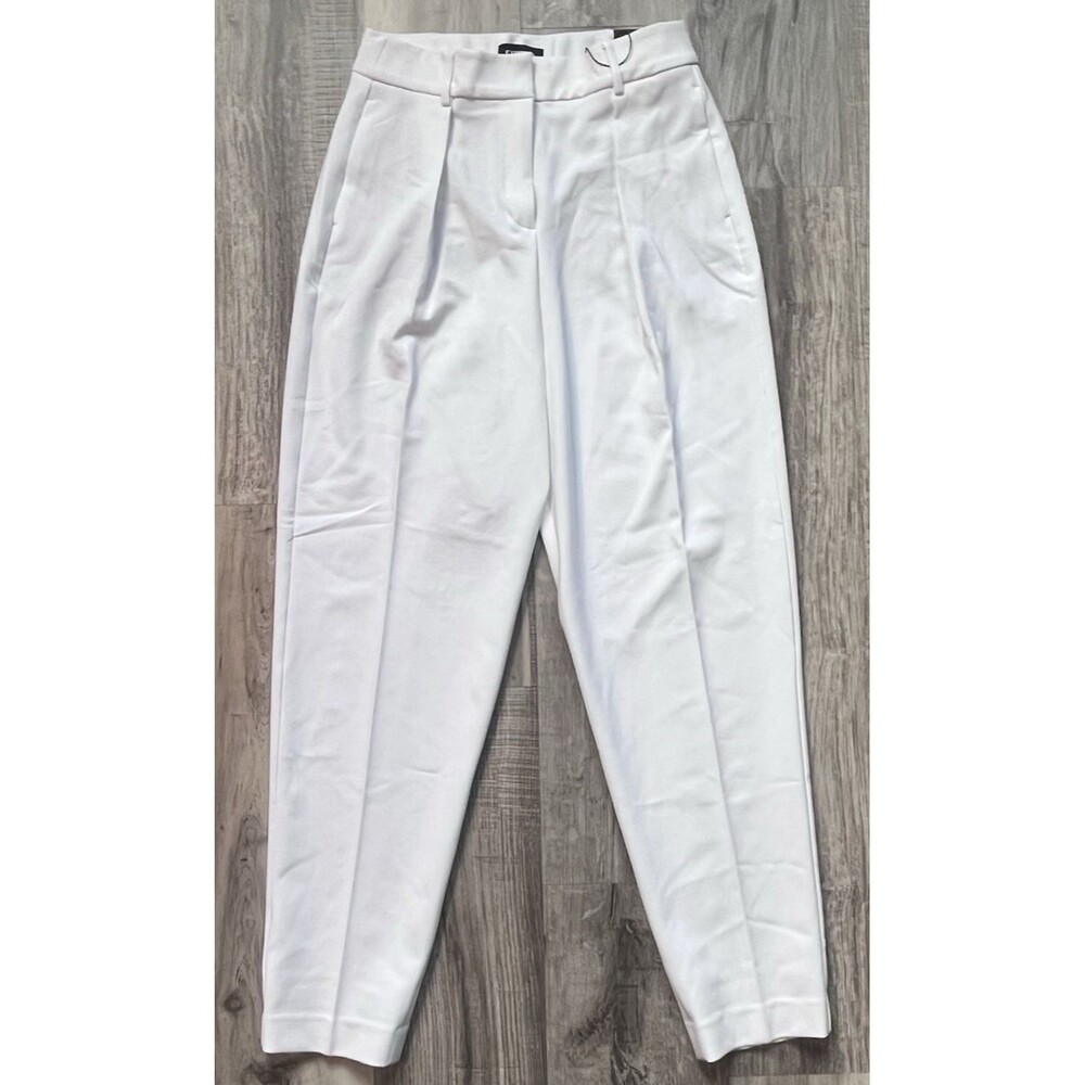 NWT Express Women's 8L White Ankle Super High Rise Stylist Pants Pleated Stretch